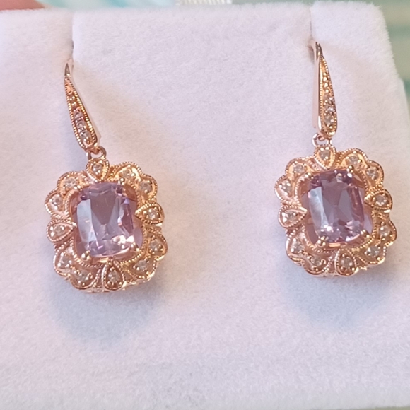 Diamond Kunzit Earrings Nib 2.70ct - Picture 1 of 13